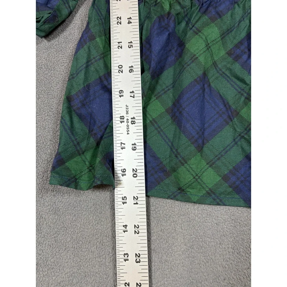 Old Navy Peplum Top Women M Green Blue Plaid Puff Sleeve Smocked Back Cotton New
